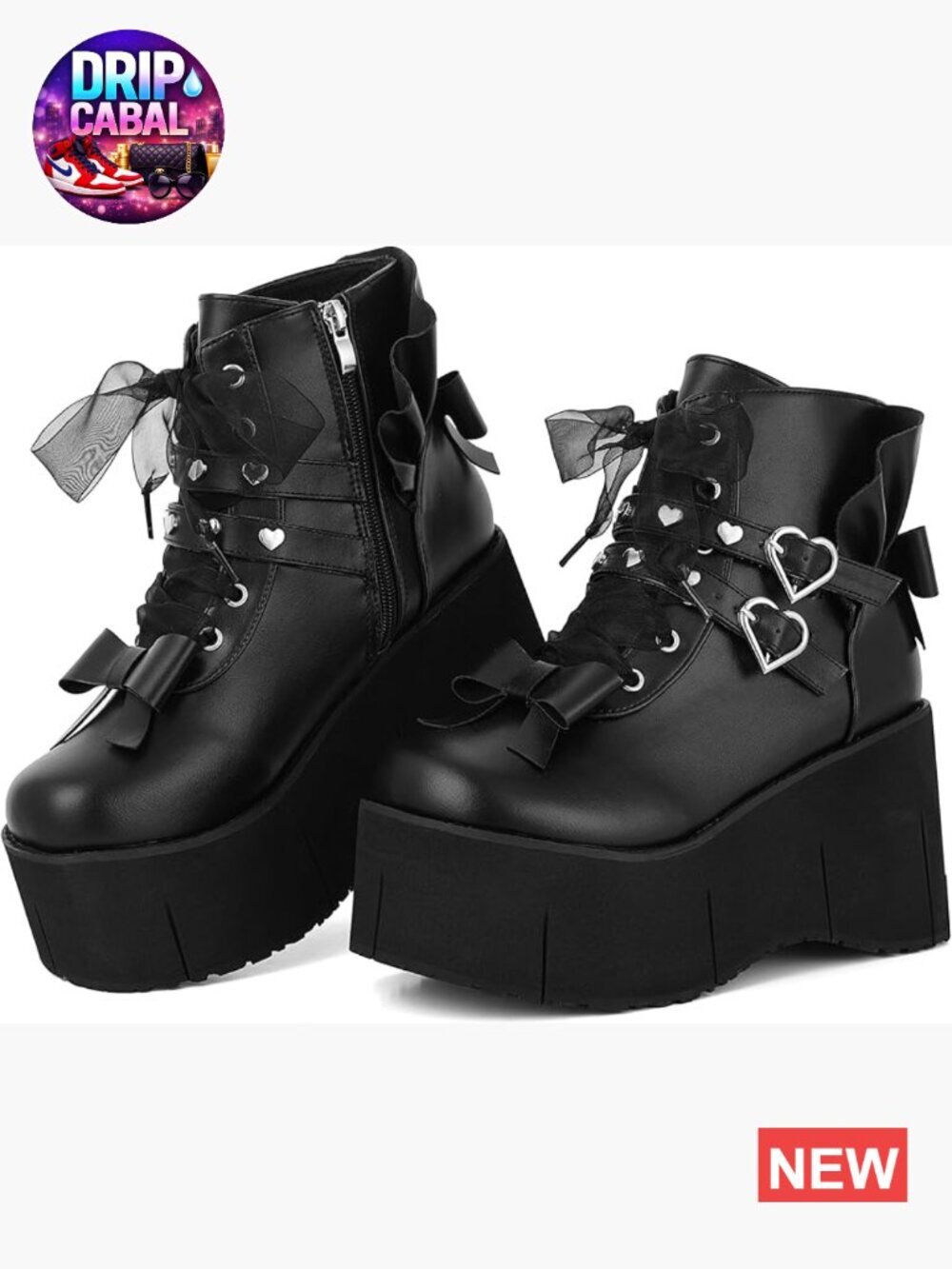 Faux Leather Platform Ankle Boots Lace Up Zipper Chunky Heel Buckle Goth